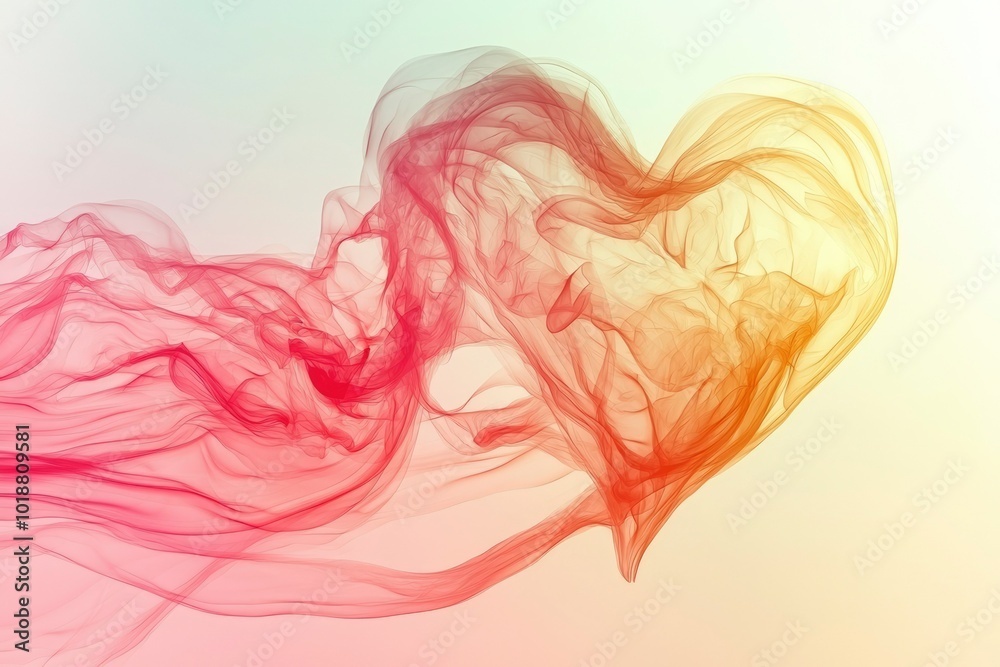 Fototapeta premium Abstract Heart Shape Formed by Translucent Red and Yellow Smoke