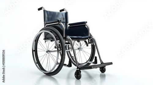 Wheelchair close-up isolated on white background with selective focus. Clipping path included. photo