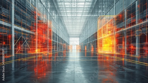 Wallpaper Mural Futuristic warehouse with digital interface and logistics network Torontodigital.ca