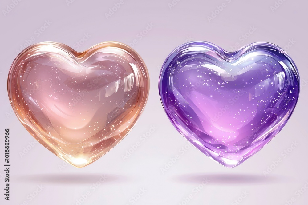 Two Translucent Hearts with Glittering Particles Two Translucent Hearts with Glittering Particles