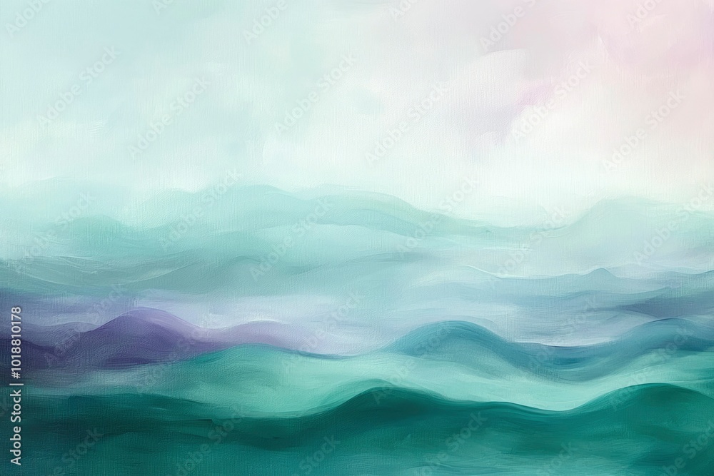 Fototapeta premium Abstract Painting of Green and Blue Wavy Hills