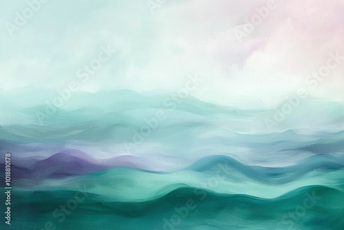 Abstract Painting of Green and Blue Wavy Hills