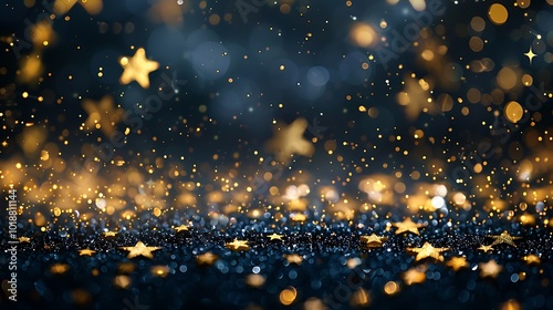 New Year background with golden stars and bokeh lights