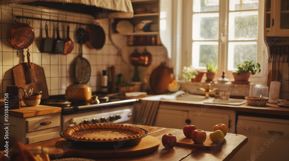 Fototapeta premium inviting kitchen, filled with the smell of baking apple pie