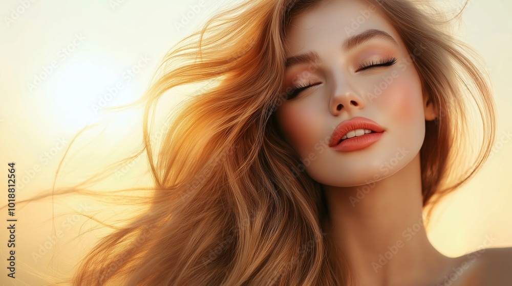 Fototapeta premium beautiful woman model with long luxurious hair, beautiful makeup against