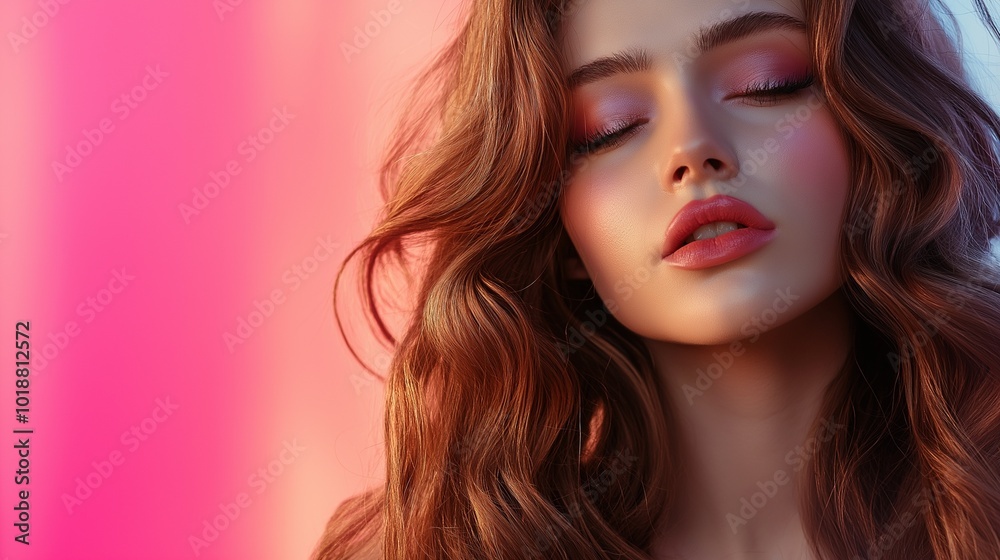 beautiful woman model with long luxurious hair, beautiful makeup against beautiful woman model with long luxurious hair, beautiful makeup against