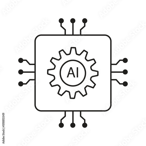 AI Gear Mechanism for Smart Process Automation Vector Icon Design, robotic systems, process, AI technology