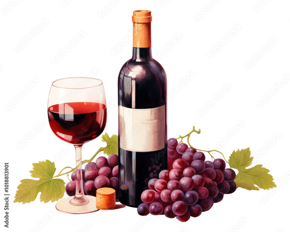 Fototapeta premium PNG Wine 2D wine bottle grapes.