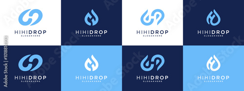 Collection of Abstract Letter H with droplet logo design graphic ideas. Unique vector illustration based icon template.