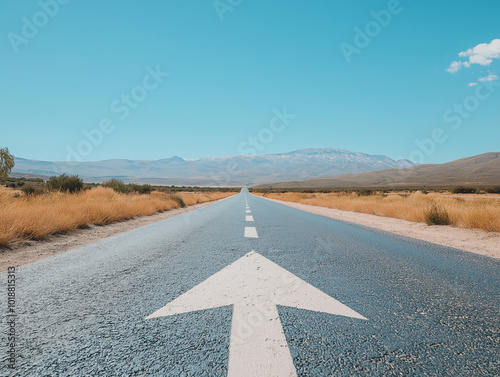 Path to Success: Road with Arrow Pointing Toward the Horizon, generated with AI photo