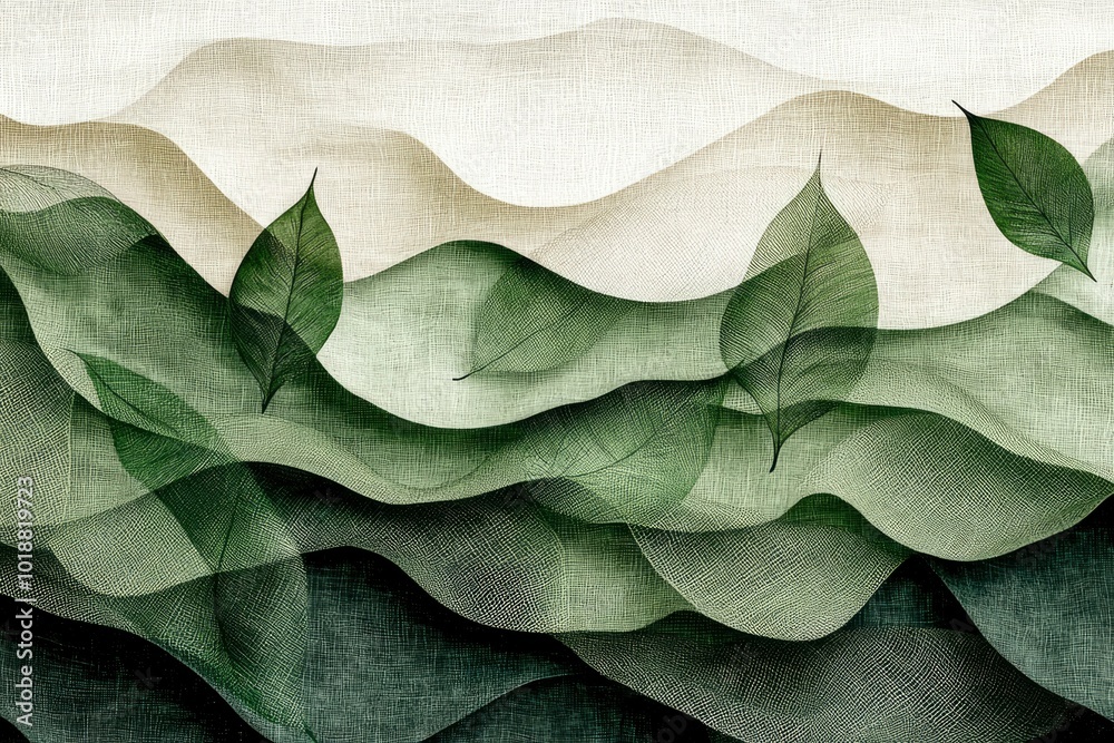 Abstract Green Leaf Pattern with Wavy Lines and Texture Abstract Green Leaf Pattern with Wavy Lines and Texture