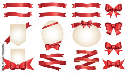 Vector illustration set of frames with classic ribbon decorations in red , Christmas, Valentine's Day, 