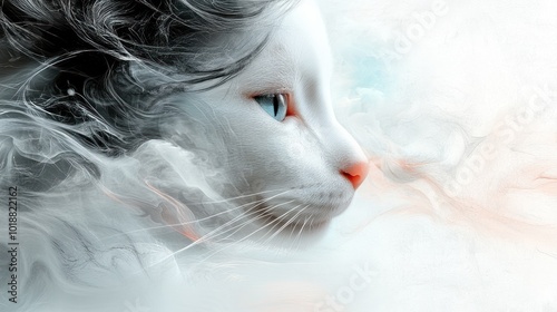 Cinematic abstract animal background with white and blue brush strokes creates graceful smoky textured shapes that come to life in the fantasy dream created through the objects photo