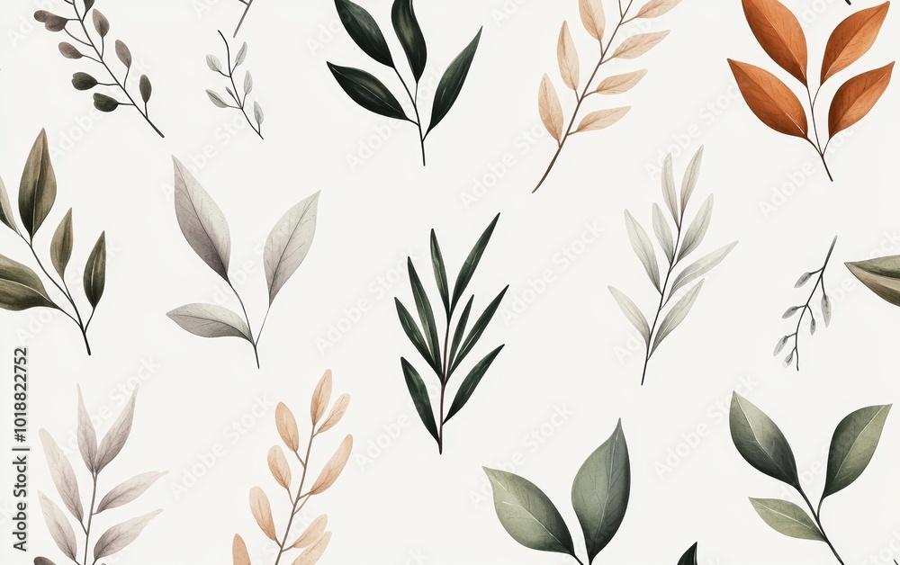 Naklejka premium Hand-drawn herbs in muted tones, arranged symmetrically across a white background for a natural and holistic healing design
