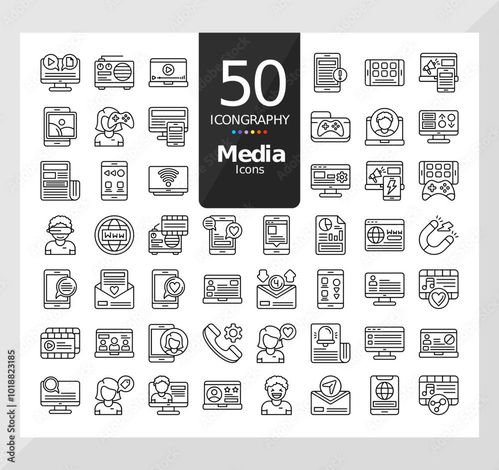 50 Icons Pack of Media Linear Set 50 Icons Pack of Media Linear Set