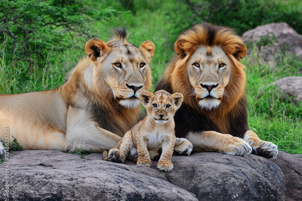 Lion Family Portrait in Natural Habitat: Wildlife Photography for Art Prints and Posters Lion Family Portrait in Natural Habitat: Wildlife Photography for Art Prints and Posters