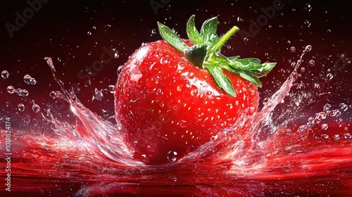 Vibrant strawberry splashing in water: freshness and energy in motion photo