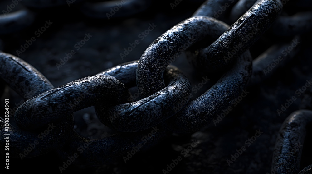 Dramatic Close-Up of Metallic Chain Links Dramatic Close-Up of Metallic Chain Links