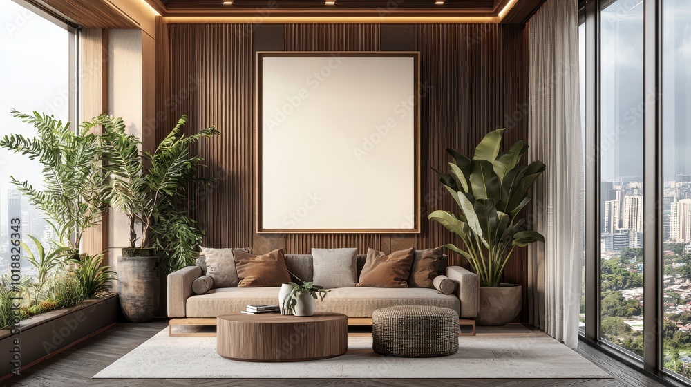 Modern Blank Poster in Stylish Living Room Modern Blank Poster in Stylish Living Room