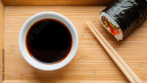 Close-Up of Ponzu Sauce in a White Dish for Traditional Japanese Cuisine photo