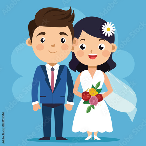 Wedding couple cartoon illustration