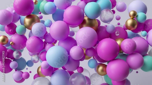 looping 3d animation, minimalist abstract geometric background. Assorted multicolored balls shift. Seamless wave. Animated fun intro