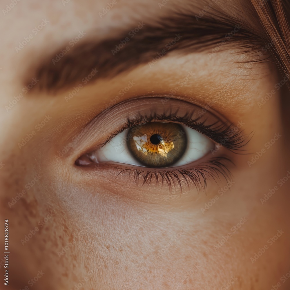 Obraz premium Close-up shot of an open brown honey amber shade beautiful female eye autumn warm dark shades