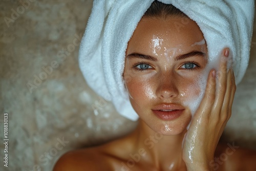 Close-up of a Woman Washing Her Face with Foaming Cleanser