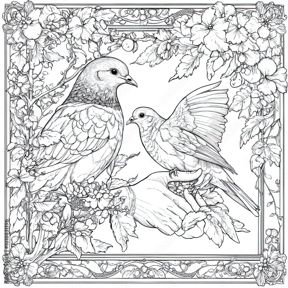 Beautiful Pigeon Coloring Page, Grey Bird Colouring Design for Your Corporate Books and Business Graphic Resource or Creative Project, Ai Generative