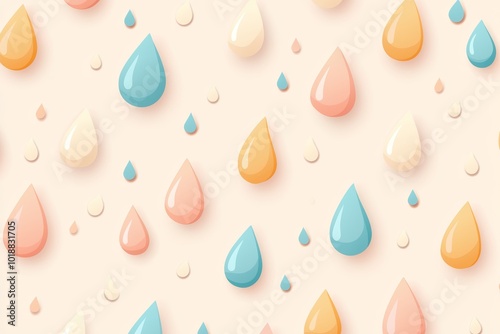 Tiny raindrops in pastel shades, evenly scattered across a soft beige background for a light and airy seamless pattern