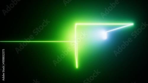 cycled 3D animation of bright green blue neon geometric line moving left to right. Fantastic background. Virtual maze