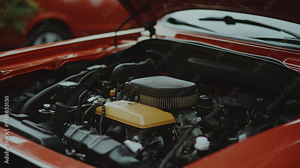Close-Up of a Car Engine | Detailed View of Modern Automotive Technology and Mechanics Close-Up of a Car Engine | Detailed View of Modern Automotive Technology and Mechanics