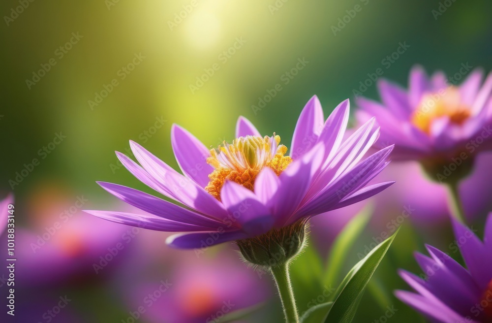 Fototapeta premium Spring background with flowers, blurred bokeh, free place for text. Greeting card for spring holidays. Template for Birthday, Women's Day, Mother's Day. Floral picture.