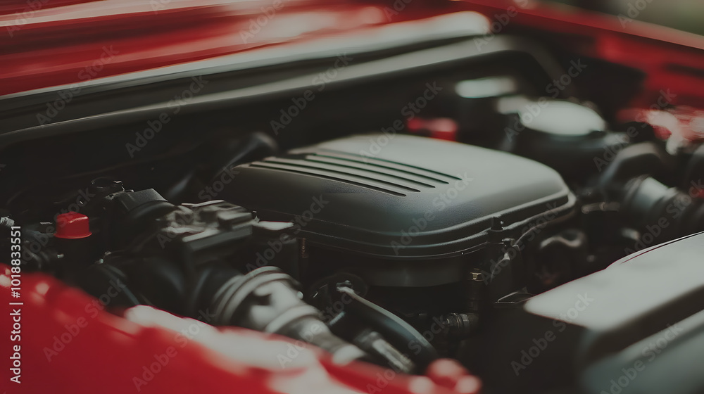 Close-Up of a Car Engine | Detailed View of Modern Automotive Technology and Mechanics