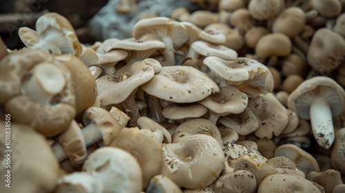 view of a cluster of brown mushrooms with textured, spotted caps,