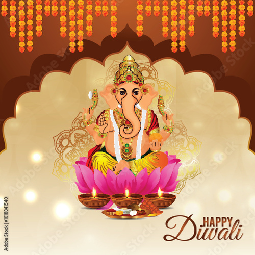 Happy diwali greeting card with vector illustration photo