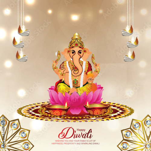 Vector illustration of lord ganesha for happy diwali