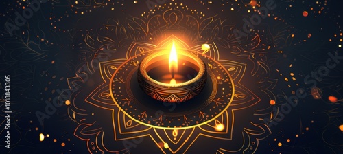 Diwali Social Media Post Design with Glowing Diya and Golden Patterns for Brand Promotion photo