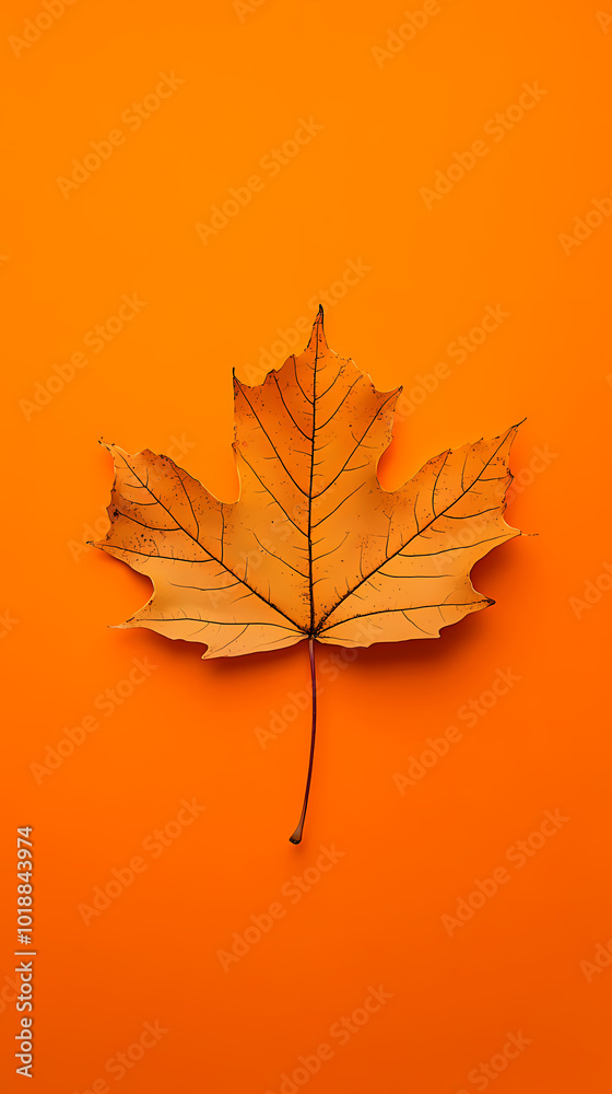 Single maple leaf on a yellow background Single maple leaf on a yellow background