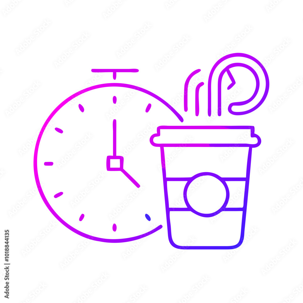 Cup of coffee next to clock icon Cup of coffee next to clock icon