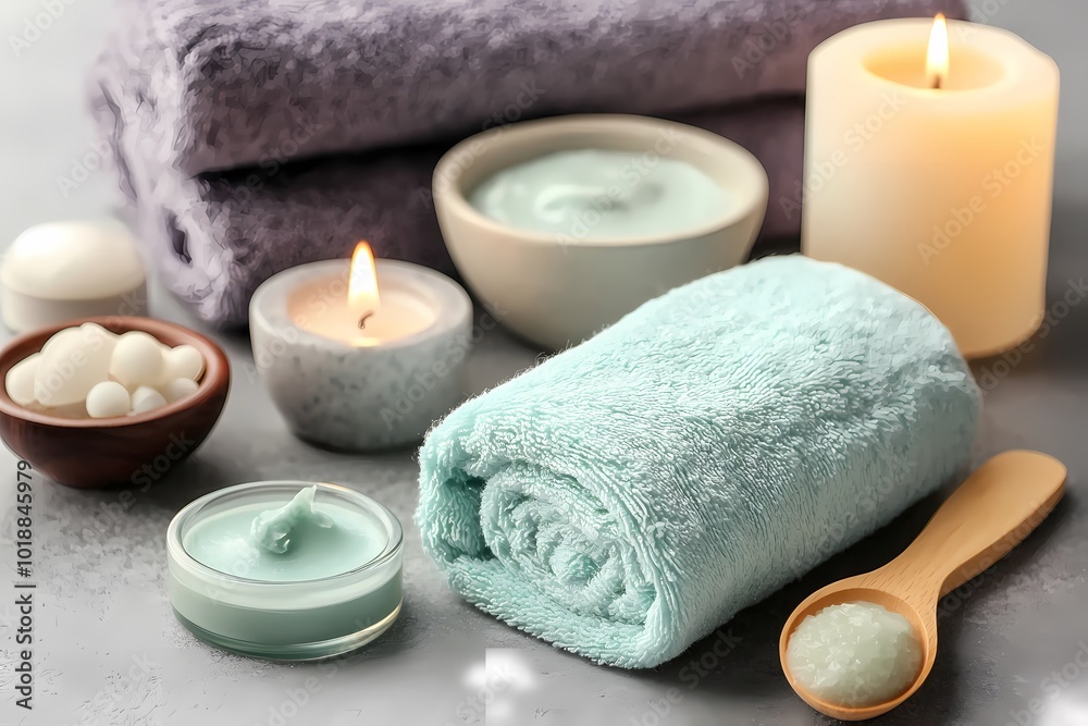 Soft Mint Green Spa Wellness Setup for Relaxation Soft Mint Green Spa Wellness Setup for Relaxation