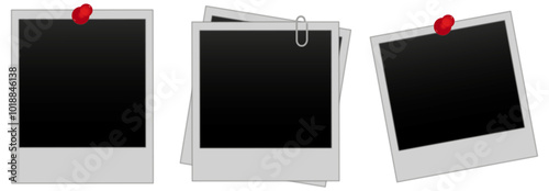 Set of blank photo polaroid frames, isolated on transparent or white background, vector illustration