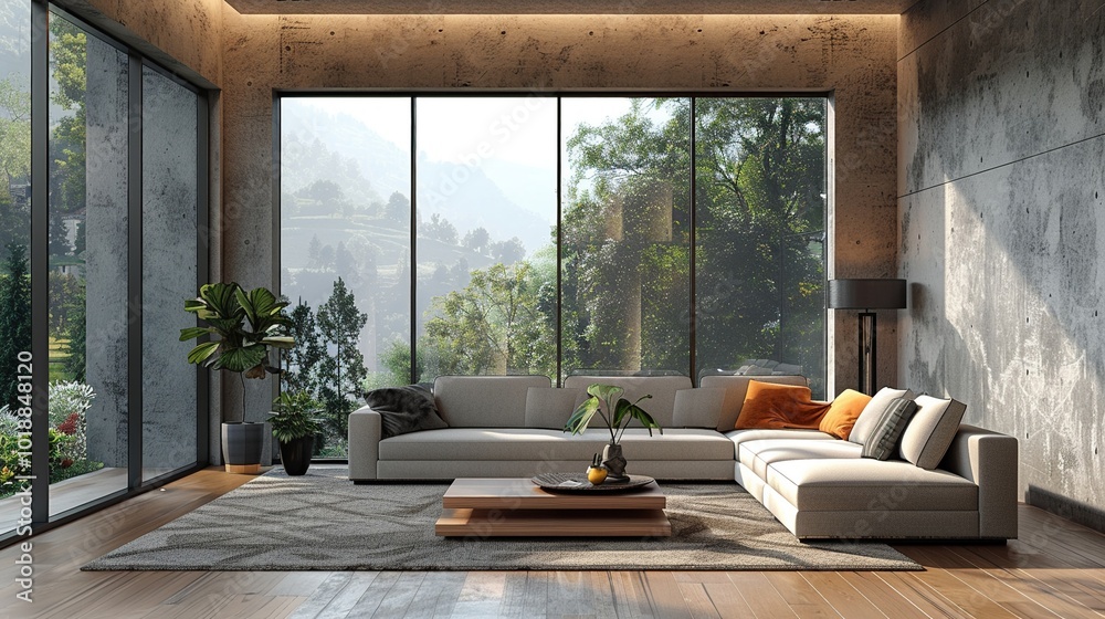 Fototapeta premium A 3D illustration of a modern living room realistic and detailed