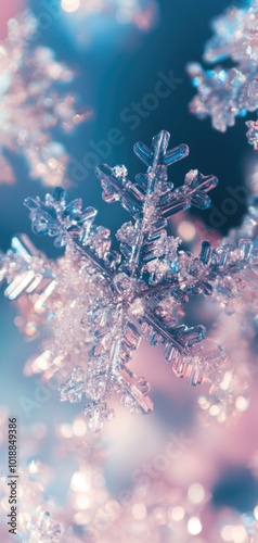 Beautiful snowflakes in flight showcasing crystal-clear shapes with motion blur against a cool winter backdrop