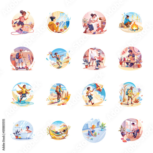 Bundle of Joyful Activities Flat Style Illustrations 


