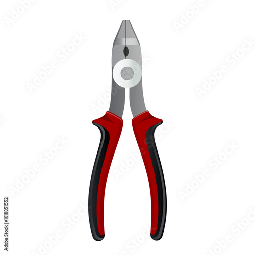 A pair of pliers with red and black handles, clear design, on a white background. Vector illustration