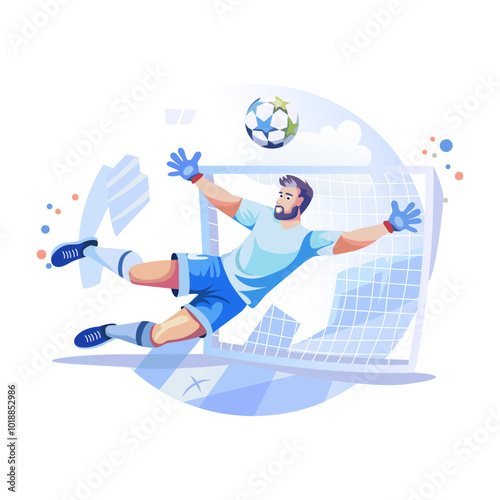 Goalkeeper blocking a goal, a flat style illustration 