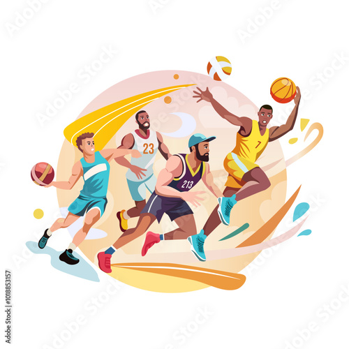 A flat illustration of persons playing football match 