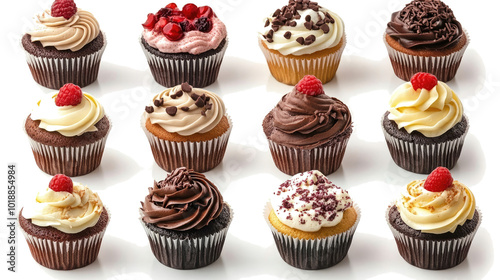 Delicious Assortment of Cupcakes in Various Flavors and Toppings Generative AI