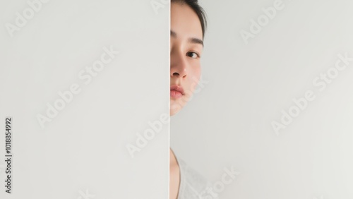 Half Face Portrait Against Minimalist Background